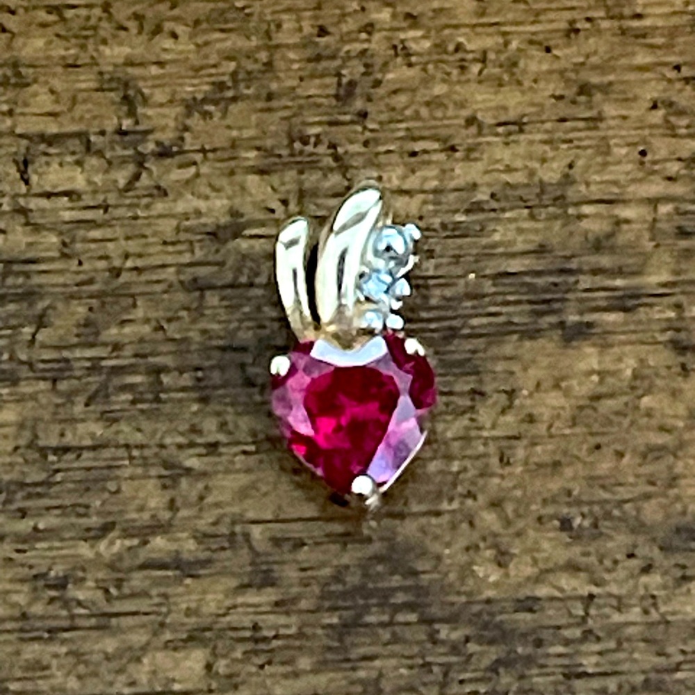Ruby Heart Pendant - Two diamonds